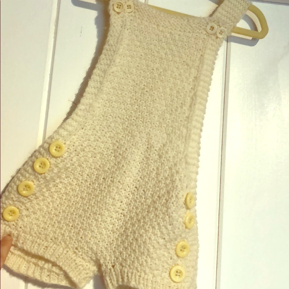 Hand knit shirt overalls so cute with buttons